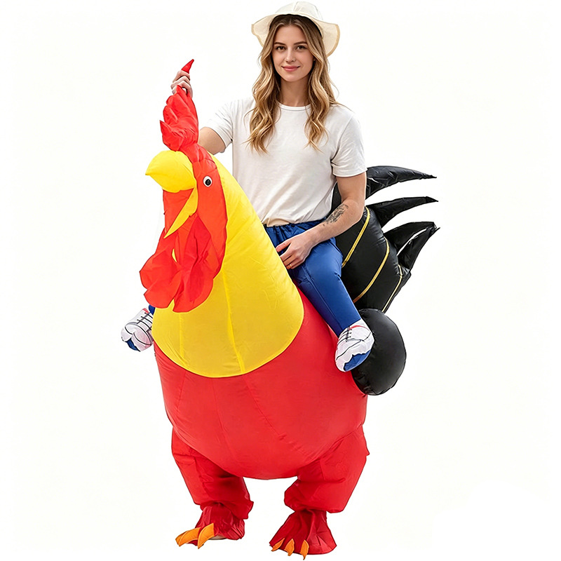 Halloween Costume Adult - ハロウィーン、面白いニワトリの着ぐるみ、大人用、メイクアップアクセサリー、パーティーデコレーション、漫画風のキャラクター、膨らませて着るコスチューム、ステージ小道具。