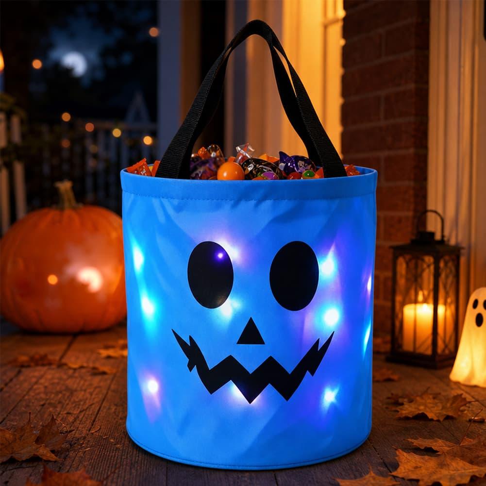 Halloween Pumpkin Decor Led - ハロウィーンの「トリック・オア・トリート」パーティー用、光るカボチャのキャンディバケツ、LEDライト付きキャンディバッグ、ホリデーパーティーの装飾、ギフト