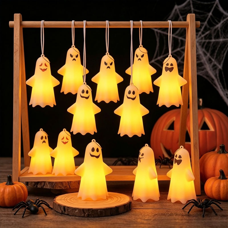 Pumpkin Lantern Halloween - ハロウィーンの幽霊ランタン、ミニサイズの吊り下げ式LEDかぼちゃランプ。パーティー、お化け屋敷、かわいらしい装飾、お化け屋敷風のインテリア、屋内・屋外、玄関などに。