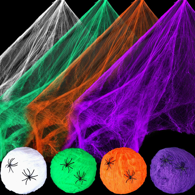 Spider Web Halloween Decoration - ハロウィーンの装飾用、白い蜘蛛の巣のネット。伸縮性があり、ハロウィーンの怖い雰囲気を演出するためのホームパーティーの小道具や、お化け屋敷の装飾に最適。