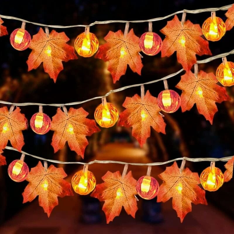 Halloween Led String Lights Orange - 59/118インチ ハロウィン パンプキン メープルリーフ ストリングライト 電池式
