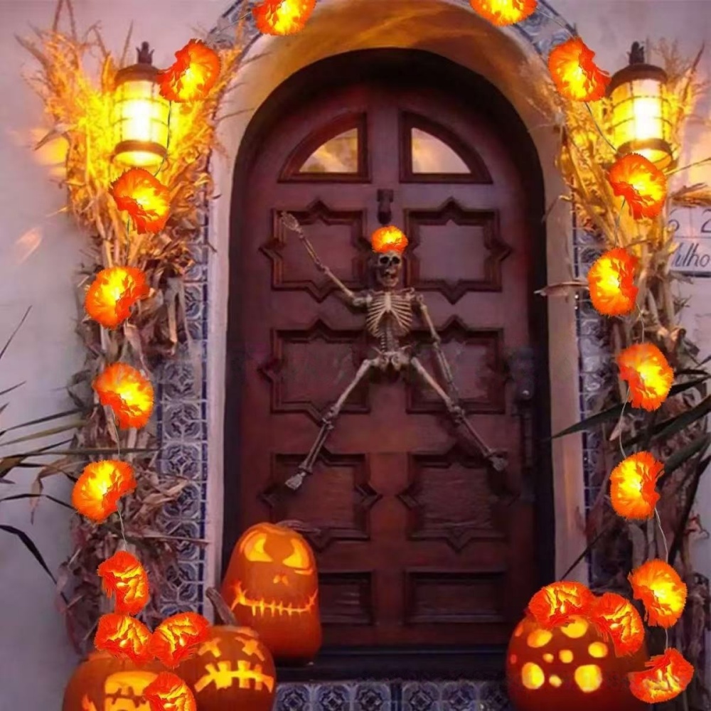 マリーゴールドフラワーLEDストリングライト、屋内外装飾ラン - Halloween Led String Lights Orange のレビューと価格