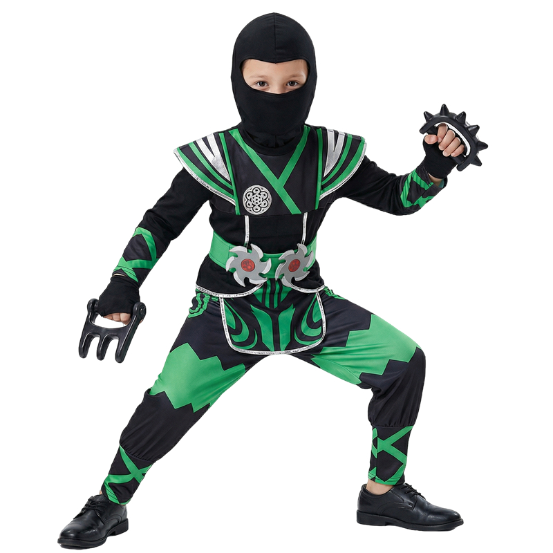 日本の忍者コスチュームセット 子供用 グリーンサムライドレス - Halloween Costume Kids のレビューと価格