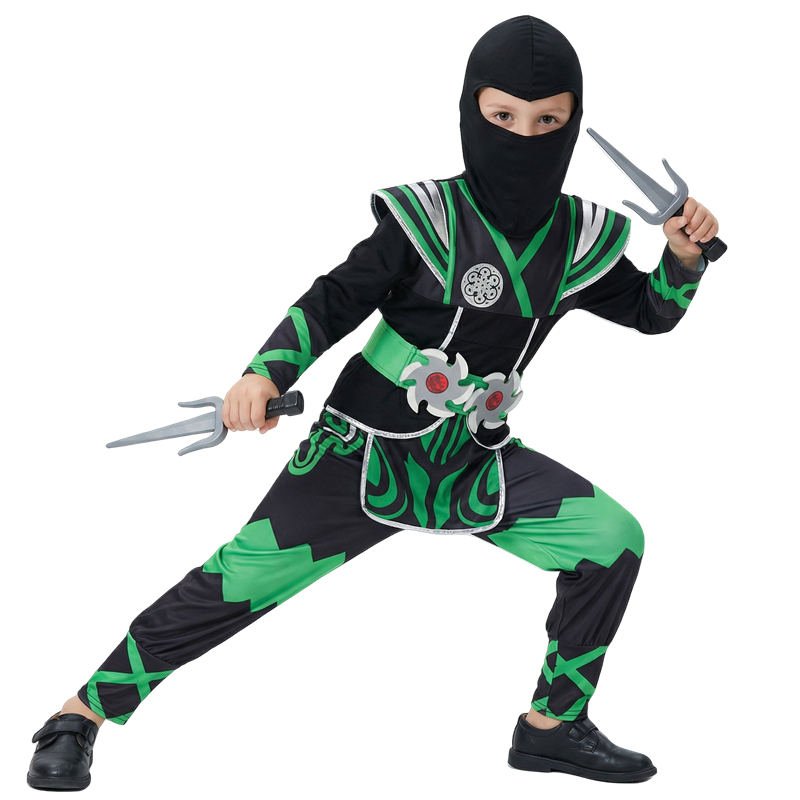日本の忍者コスチュームセット 子供用 グリーンサムライドレス - Halloween Costume Kids のレビューと価格