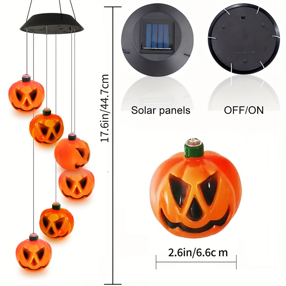 太陽光発電式ハロウィンパンプキン風鈴 カラフルなLEDライト - Halloween Pumpkin Decor Led のレビューと価格