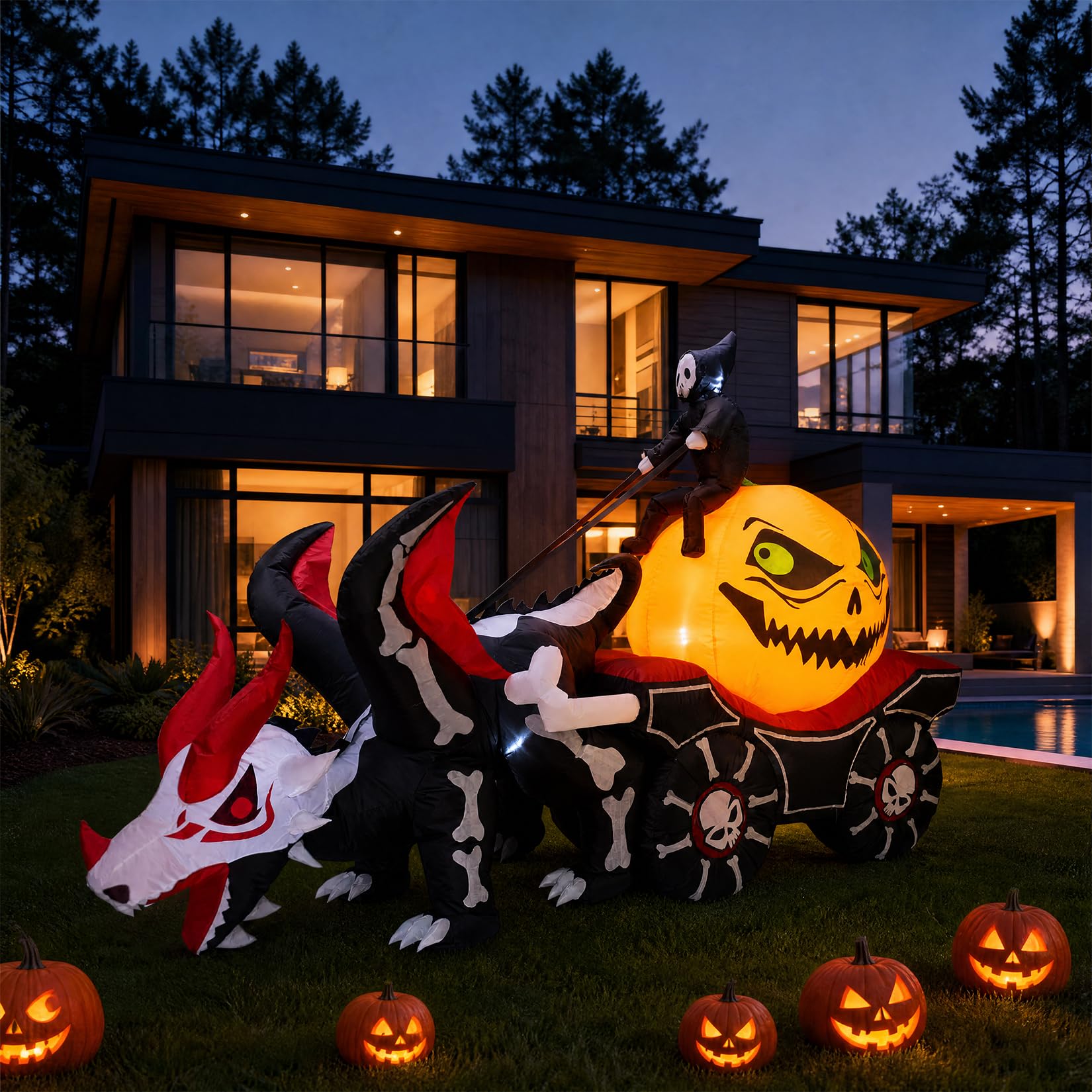 高さ約2.7mのLEDライト付きハロウィーン装飾用インフレー - Halloween Pumpkin Decor Led のレビューと価格