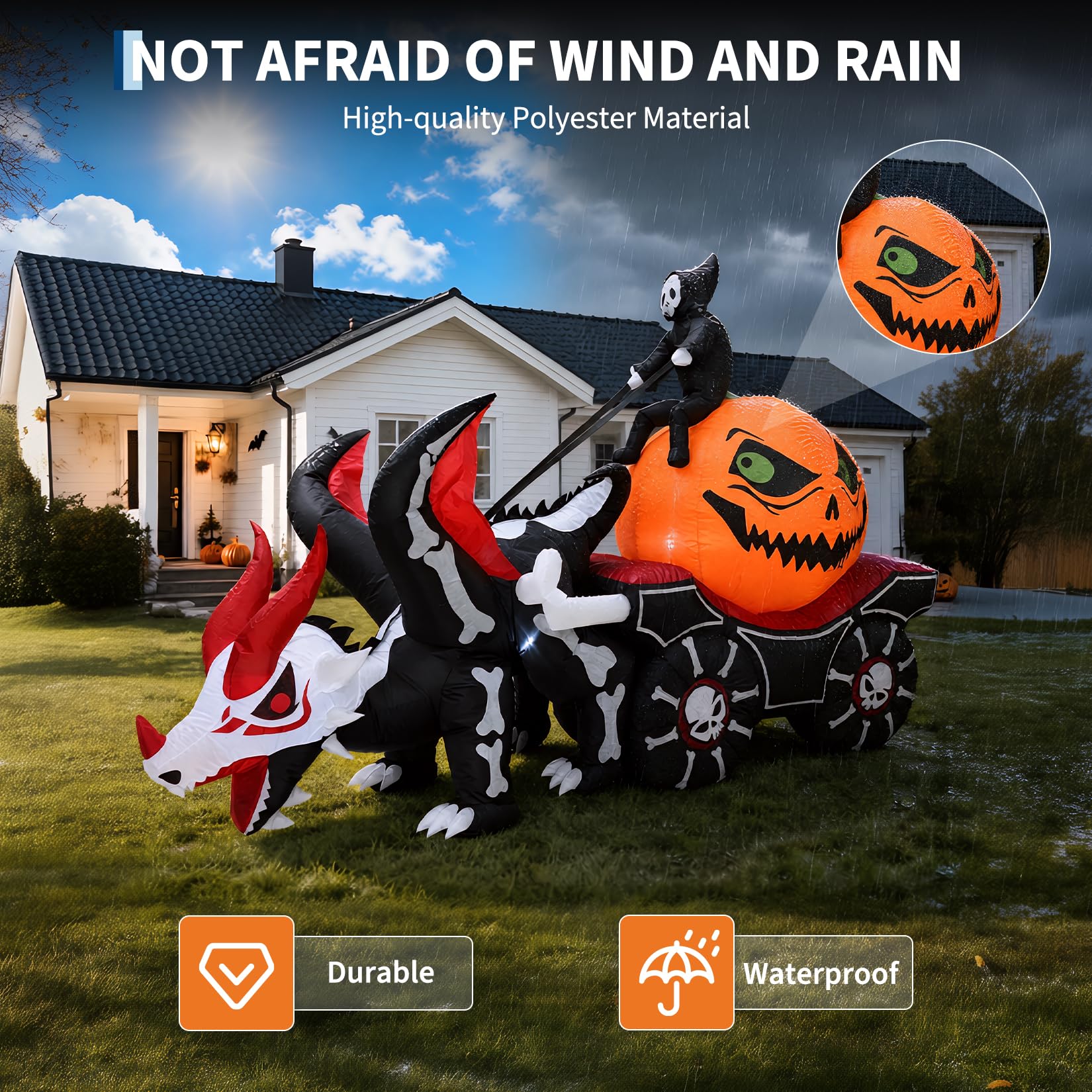高さ約2.7mのLEDライト付きハロウィーン装飾用インフレー - Halloween Pumpkin Decor Led のレビューと価格