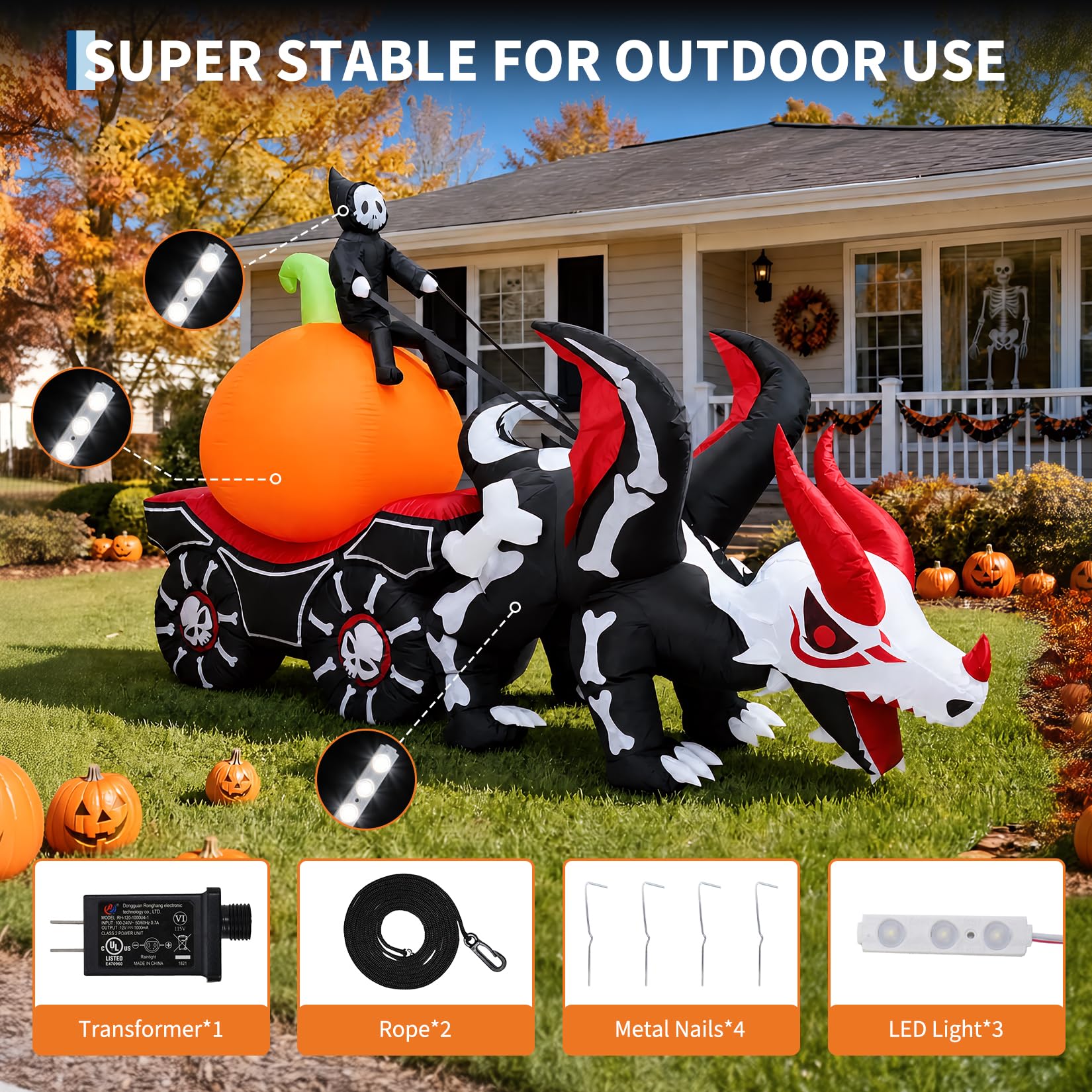 高さ約2.7mのLEDライト付きハロウィーン装飾用インフレー - Halloween Pumpkin Decor Led のレビューと価格