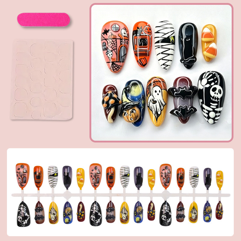 30個入り ハロウィンスタイルのつけ爪 手描きのスカル、バッ - Halloween Skeleton Decoration のレビューと価格