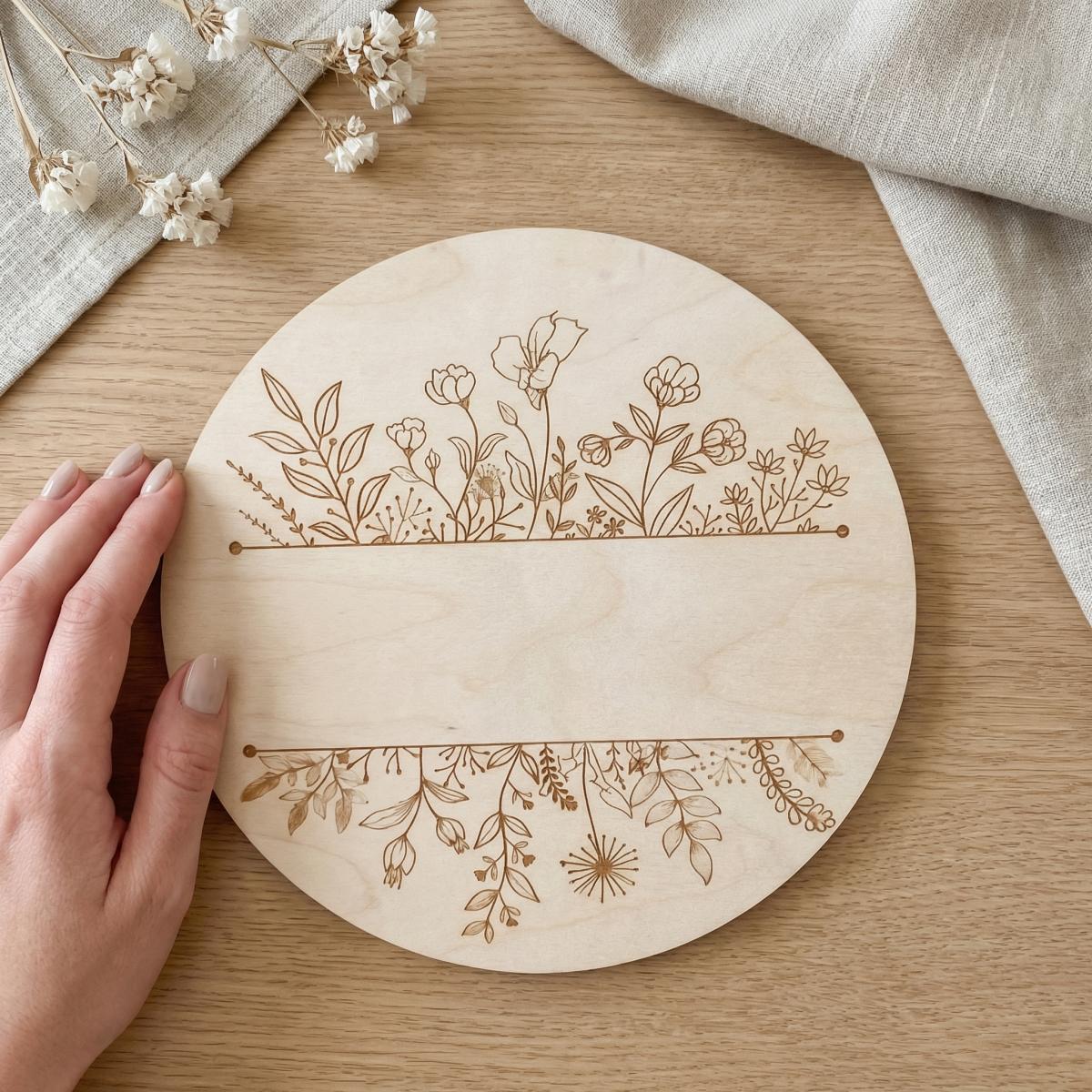 パーソナライズされた花柄の丸い木製ベビーネームプレート、新生 - Halloween Party Supplies のレビューと価格