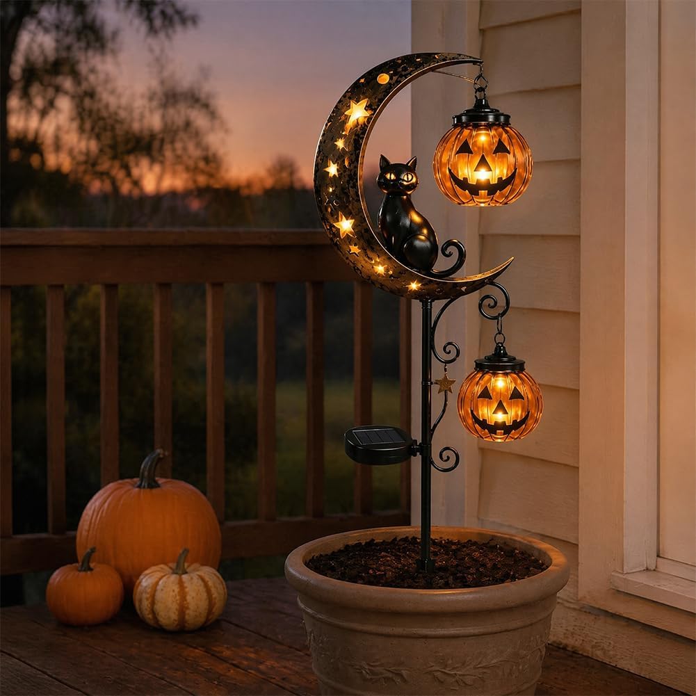 ソーラーハロウィン黒猫パンプキンムーンガーデンステークライト - Halloween Pumpkin Decor Led のレビューと価格