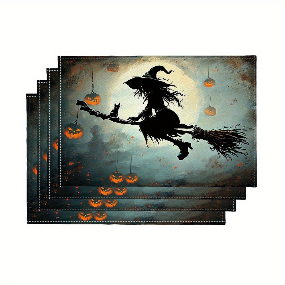 不気味なハロウィン魔女とジャック・オ・ランタンのプレースマッ - Pumpkin Lantern Halloween のレビューと価格