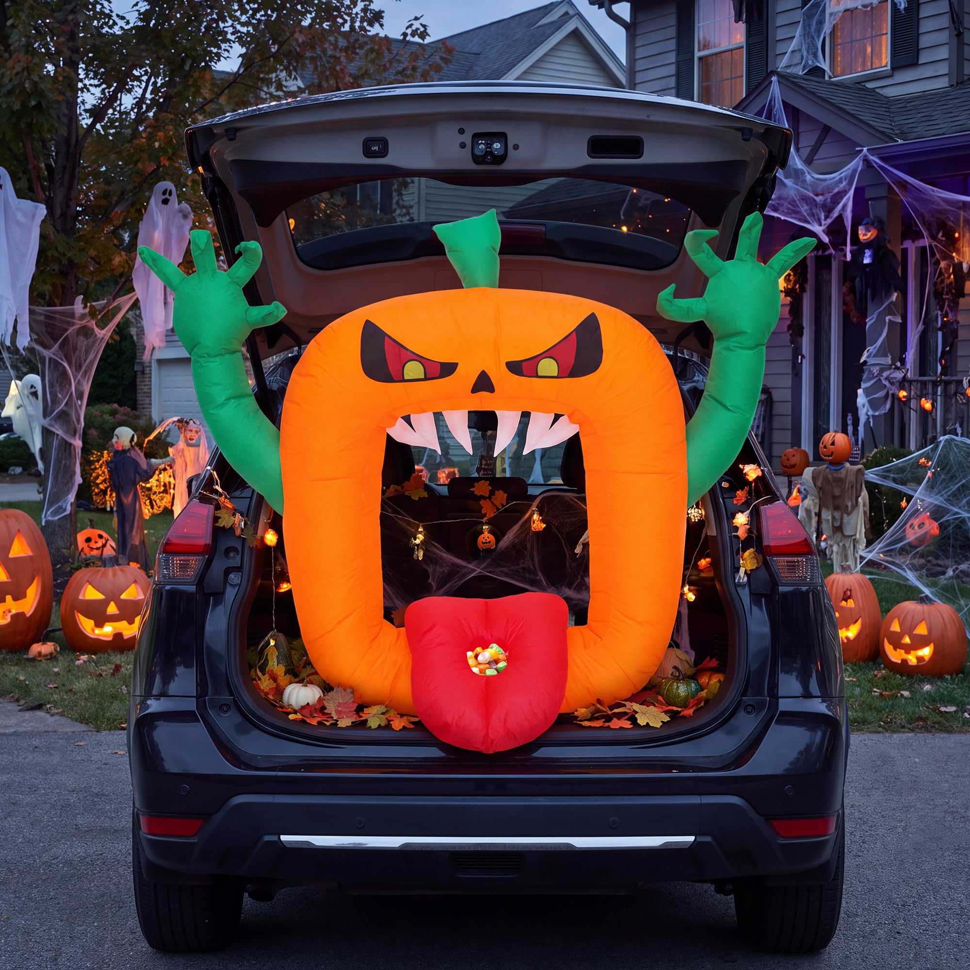 高さ約1.8mのハロウィーン用空気で膨らませる装飾品。オレン - Halloween Pumpkin Decor Led のレビューと価格