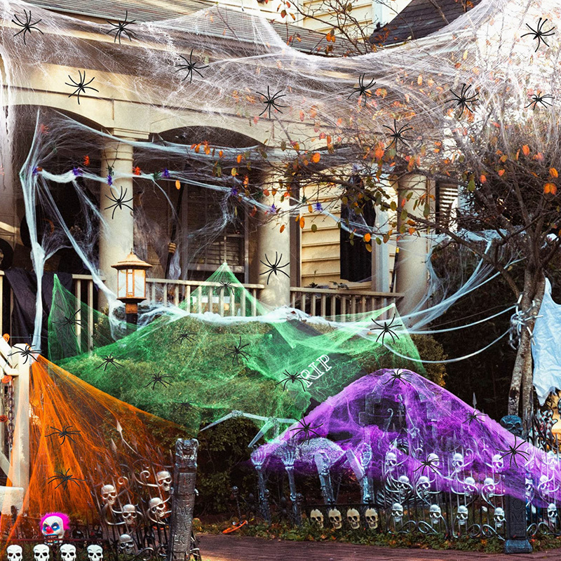 ハロウィーンの装飾用、白い蜘蛛の巣のネット。伸縮性があり、ハ - Spider Web Halloween Decoration のレビューと価格